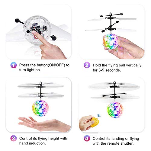 RC Flying Ball Toys Infrared Induction Drone Hand Control Helicopter with Shining LED Lights Disco USB Rechargeable Fun Novelty Toys for Kids Teenagers Indoor and Outdoor Games