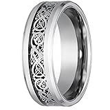 Dragon Scale Dragon Pattern Beveled Edges Celtic Rings Jewelry Wedding Band For Men Silver 12