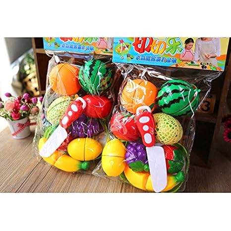 Ocamo 10Pcs/Set Simulate Kitchen Cut Food Pretend Play Educational Toys for Kindergarten Kids Girls Cut Fruit New Years Day