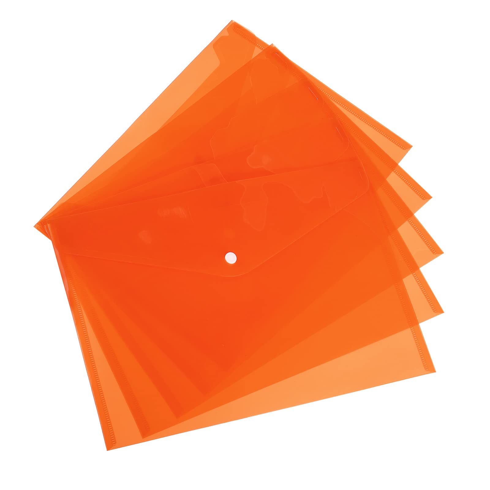 YOKIVE 12 Pack File Folders, Clear A4 Files Envelope | Plastic Document Pockets with Snap Button, Great for Office(Orange)