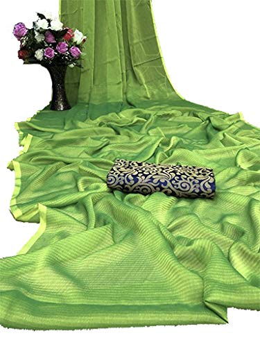 Women Fancy Zara Silk Saree With Printed Blouse Peice (Perrot)