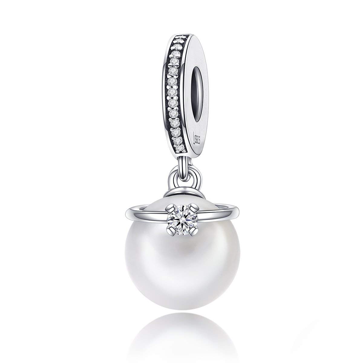 Pearl Wedding Anniversary Gifts Original 925 Sterling Silver Necklace Dangle Love Family Birthday Charms For Pandora European Bracelets (Pearl Charm Bead)