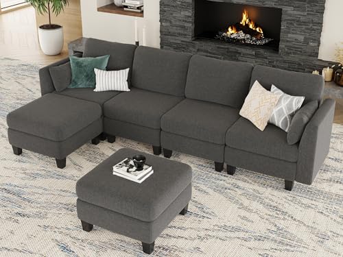 Modular Sectional Sofa, 6 Seaters Modular Sleeper Sofa Couch, Comfy Sectionals Couches Bed, Convertible Sofas with Ottomans, Sectional Couches for Living Room (Darkgray, U1)