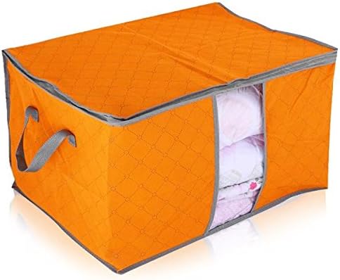 Storage Containers Portable Non-woven Fabric Clothing Organizer Box Basket Blanket Quilt Storage Organizer Box Bag L (Orange)