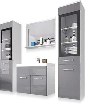 Ipanema Badezimmer Set Badmobel Set Hangend 4 Teilig Waschbeckenunterschrank Mit Waschbecken Spiegel Und 2x Badschrank Weiss Matt Grau Hochglanz Amazon De Kuche Haushalt
