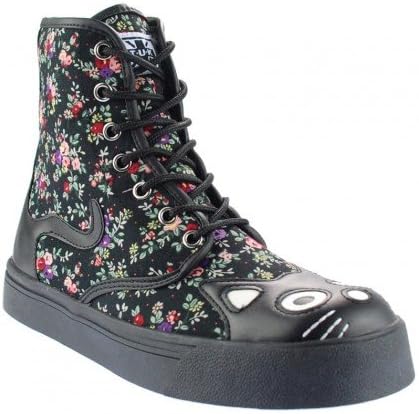black floral combat boots