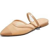 RJYLP Mesh Mules for Women Comfy Raffia Woven Strap Closed Pointed Toe Mule Flats Casual Slip on Dress Slides Flats Beige