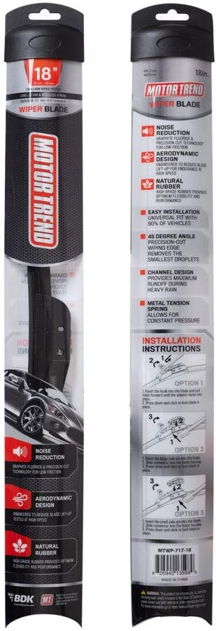 Motor Trend WP318 FlexBlade Premium Beam Wiper Blade – 50% Longer Life, High-Grade Natural Rubber, 45 Degree Precision Cut (18 inch) - 1 Piece