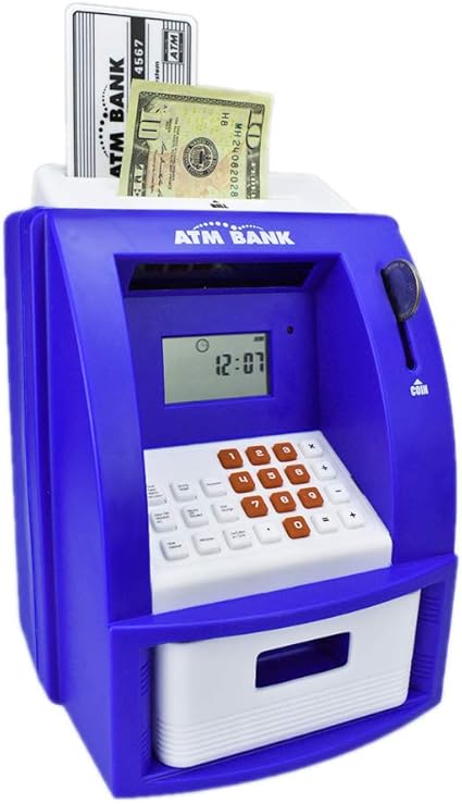 lyght mini atm savings bank for real money electronic piggy bank to teach saving money coin bank great gift toy for kids blue