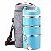 Lille Stackable Stainless Steel Thermal Compartment Lunch Box | 3-Tier Insulated Bento Box/Food Container with Insulated Lunch Bag & Foldable Stainless Steel Spoon (Blue)