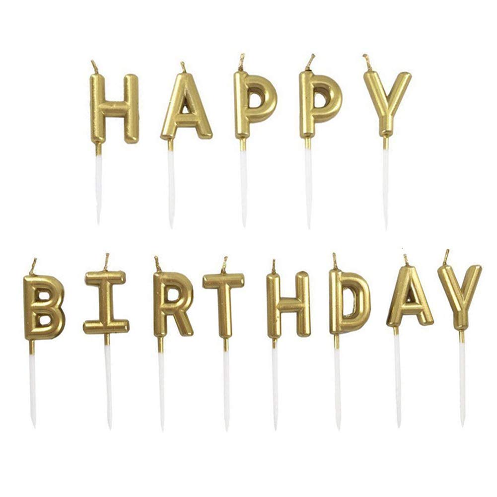 Happy Birthday Candles Set,Metallic Cake Candles with Letter Happy Birthday for Birthday Party Cupcakes Topper Decorations,Gold
