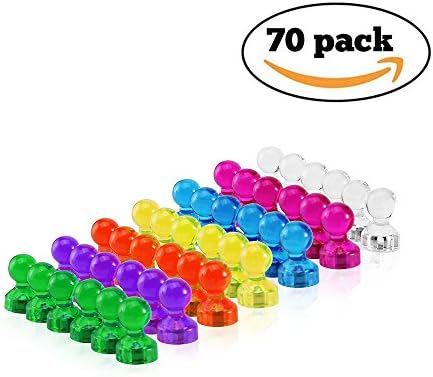 Strong Magnetic Push Pins, Raylife 70 Pack 7 Assorted Color Small Push Pin Magnets Perfect for Refrigerator, Whiteboard, Map and Calendar