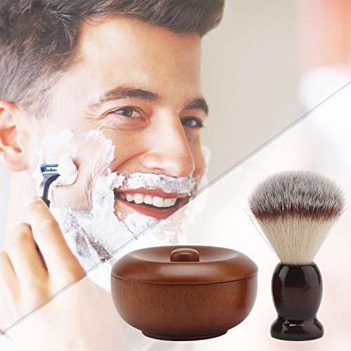 Shave Lather Brush, Wooden Vintage Shave Mug with Lid, Old Fashion Shaving Kits Beard Shaving Soap Cream Bowl Container for Men, Traditional Wet Shaving Kit - Thumbnail 5