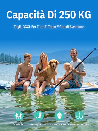 Niphean (Extra Large) Inflatable SUP Board for 2+1 People/Family, Stand Up Paddle Board with (Easy for Beginners) StabilTrac Fin, Waterproof Case, Inflatable SUP Adults, Gift Ideas