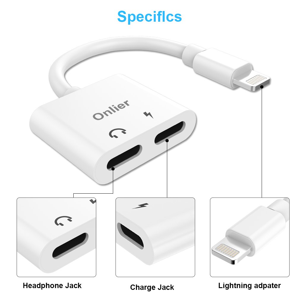 Compatible Adapter & Splitter, Dual Headphone Audio & Charge Adapter，2 in 1 Dual Adapter for Jack Call + Sync + Charging + Music for iPhone X/8/8Plus/7/7Plus