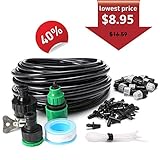 king do way Misting Cooling Irrigation System for Garden Patio Greenhouse Micro Flow Drip Irrigation Kit with 32.8ft Tubing and 10 Misting Nozzles Quick Connector Universal Faucet Nylon Tape