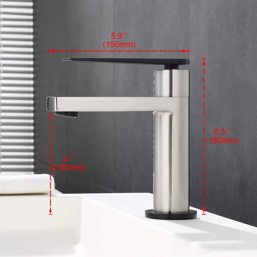 GRIFEMA LYON-G11101A Eco Bathroom Basin Mixer Tap with Water-Saving Function Aerator, 3/8 Inch Hose, Nickel Brushed/Black - Image 3