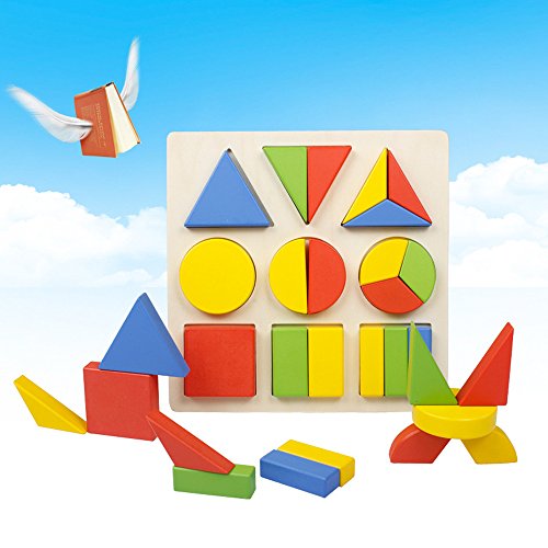 Wondertoys Wooden Shape Chunky Puzzle Geometric Sorting Blocks Game Preschool Math Early Development Educational Toys for Toddlers (GeometricSorting) - Thumbnail 2