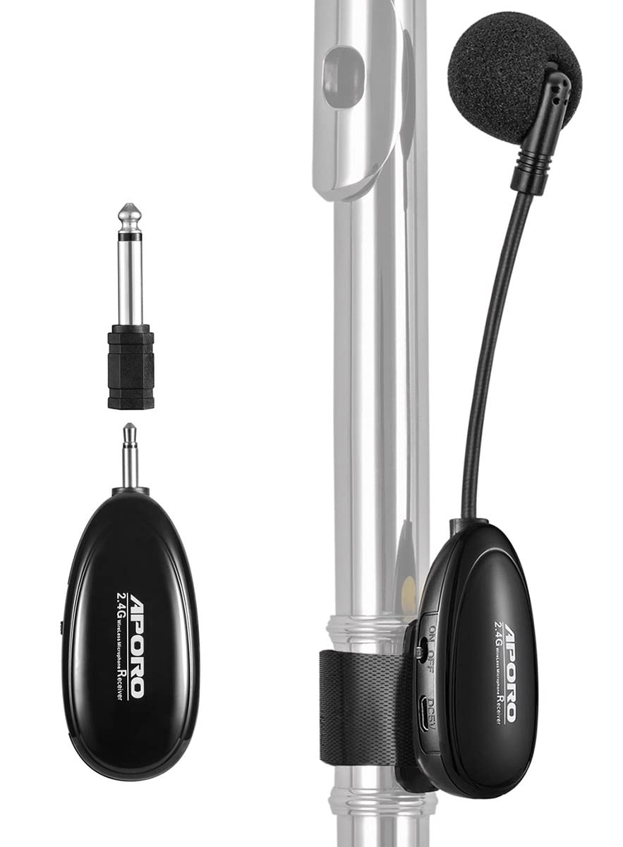 Photo 1 of JCWY 2.4G Wireless Flute Microphone Tie on Music Instruments Microphone, Wireless Receiver and Transmitter, for Flute and More