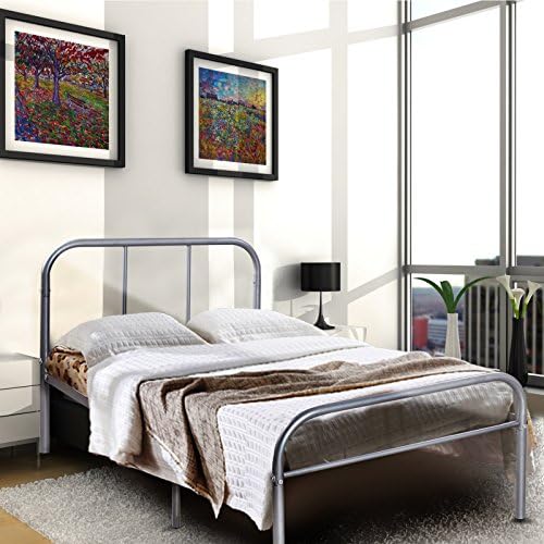 Kingpex Metal Bed Frame Twin Size Sliver / 6 Legs Platform Mattress Foundation  / with Headboard Footboard  / No Box Spring Needed / for Boys Kids Adult Bedroom