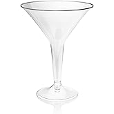 True Party Disposable Plastic Martini Glasses - Stemmed Clear Cocktail Cups for Outdoors, Parties - 8oz Set of 12