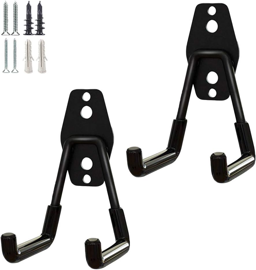 2 Pack Garage Storage Utility Hooks，Garage Garden Tool Organizer，Steel Wall Mount Hooks, Garden Small U Hooks (Black) - - 