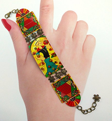 Popeye Bracelet, Vintage Tin Art, Unique One of a Kind, Pinball Art, Parcheesi Board, Vintage Art, Designed and Handmade by Artist, Free Shipping