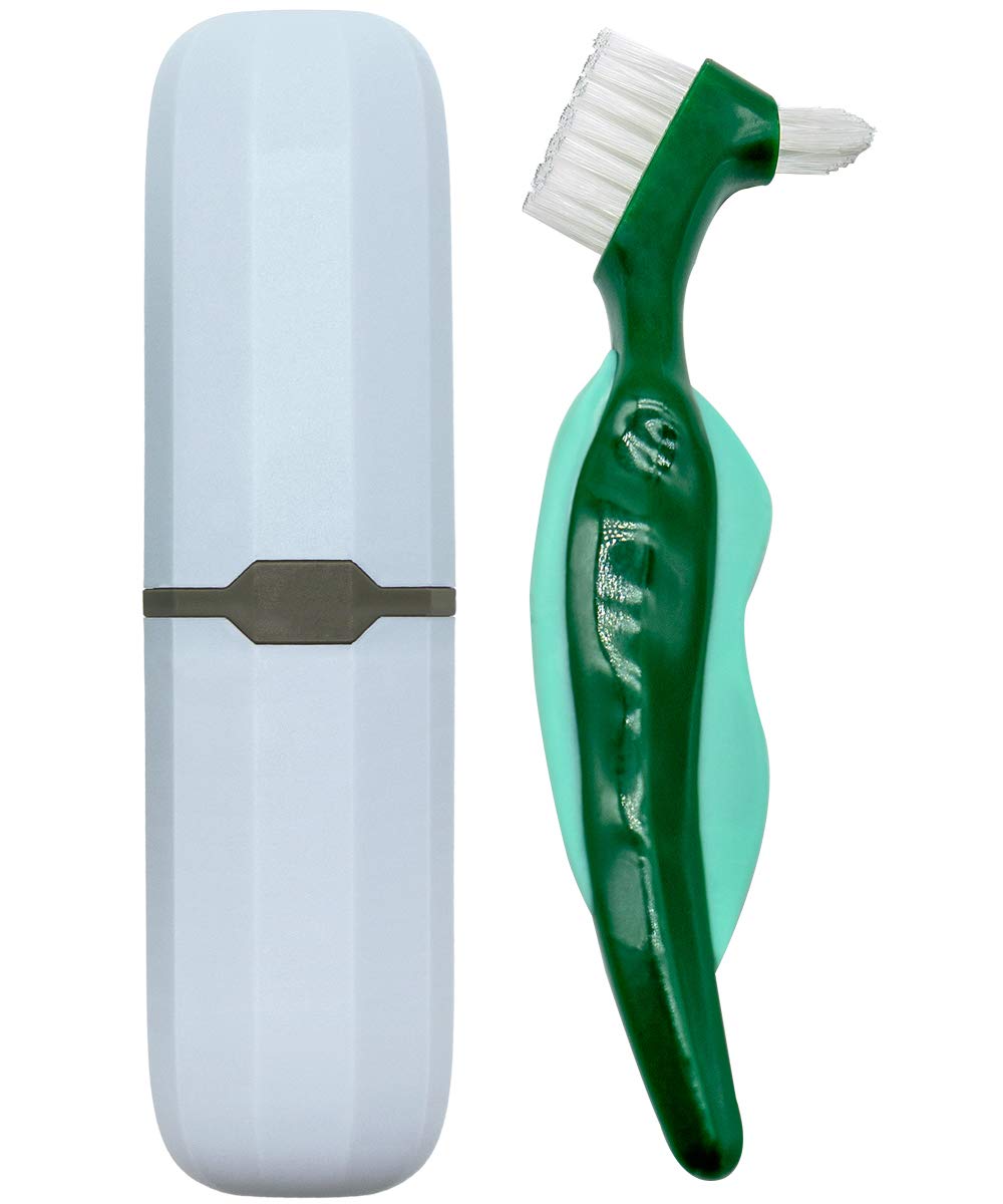 Denture Case, Denture Cups Bath, Toothbrush with hard denture and portable toothbrush box, Dentures Container with Basket Denture Holder for Travel (Green) : Beauty