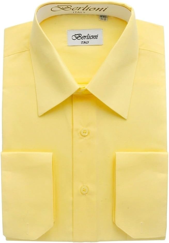 Berlioni Mens Long Sleeve Dress Shirts Convertible Cuffs - Many Colors