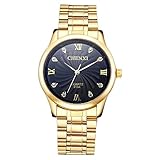 ShoppeWatch Men's Gold Watch IP Plated Metal Bracelet Big Black Crystal Dial Reloj de Hombres SWCX013A
