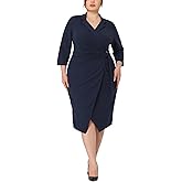 Agnes Orinda Plus Size Faux Wrap Dresses 3/4 Sleeve Notched Lapel Cocktail Evening Party Dress