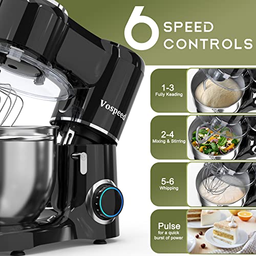 Vospeed Stand Mixer, 660W 6Speed TiltHead Kitchen Mixer with 8.5QT