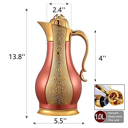BonNoces 34 Ounce Coffee/Tea Thermal Carafe - Stainless Steel Double Walled Vacuum Insulated Heat & Cold Retention-Retro Romantic Presents Unique Housewarming & Holiday Gift - Thumbnail 3
