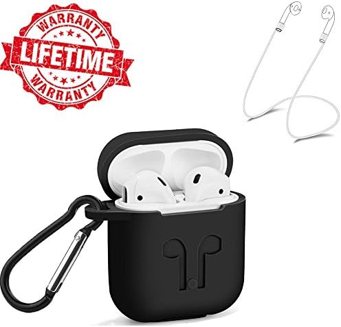 AirPods Case with Strap Protective Silicone Cover with Carabiner for Apple Airpods Accessories ( Black )