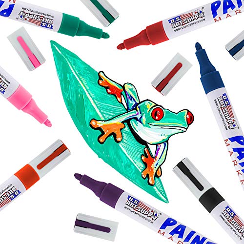 U.S. Art Supply 18 Color Set of Medium Point Tip Oil Based Paint Pen Markers - Permanent Ink That Works on Most Surfaces Glass, Wood, Metal, Rubber, Rocks, Stone, Arts, Crafts & Tools