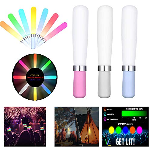Womdee Ultra Bright Glow Sticks, Reusable USB Rechargeable Glowstick LED Party Favors, Glow in The Dark Party Supplies 7 Color Changing for Party, Outdoor Emergency, 11.8″, Pink