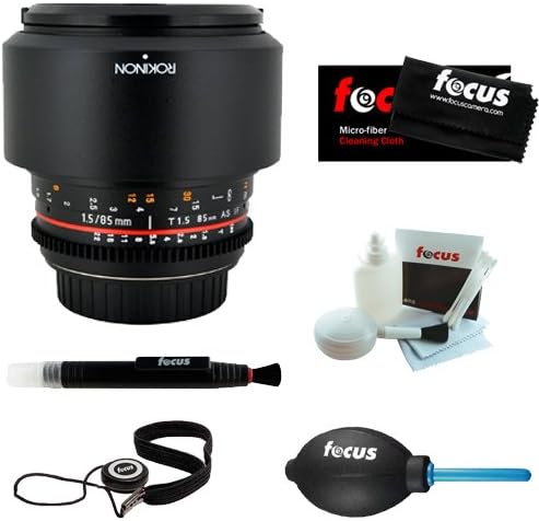 ROKINON CV85M-S 85mm T1.5 "Cine" Aspherical Lens for Sony Alpha + Focus Lens Cleaning Pen + Focus Lens Cap Keeper + Focus Professional Dust Blower + Focus Micro Fiber Cleaning Cloth + Focus 5 Piece Deluxe Cleaning and Care Kit