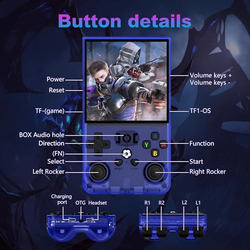 R36MAX Retro Portable Game Console, Retro Game Console with 128GB Memory, 4.0" IPS HD Screen, 4000mAh Battery and 30+ Main Emulators, Blue