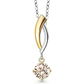 Gem Stone King 925 Silver and 10K Yellow Gold Peach Morganite Pendant Necklace for Women | 0.40 Cttw | Gemstone October Birthstone | Round 5MM | With 18 Inch Silver Chain