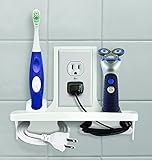 IdeaWorks Wall Outlet Organizer Stores, Organizes, And Charges Your Phone, Electric Toothbrush, and Shavers,White,9