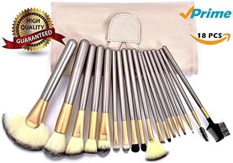 IWODE Makeup Brush Set, 18 Pcs Professional Wood Handle Premium Synthetic Kabuki Foundation Blending Blush Concealer Eye Face Liquid Powder Cream Cosmetics Lip Brush Tool Brushes Kit(White Case Bag)
