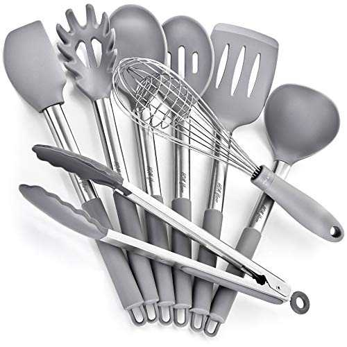 8 Silicone Stainless Steel Nonstick Kitchen Utensil set Silicone Stainless Steel Cooking Utensils set Non-Scratch Cooking Spatulas Kitchen Tool Set and Gadgets