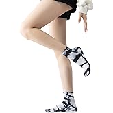 Yoga Pilates Socks with Grips for Women Non Slip Fleece Tie Dye Cushioned Ankle Socks for Barre Ballet Dance