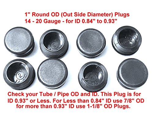 (Pack of 10) 1" Round Black Plastic Tubing Plug, (14-20 Gauge 0.84" to 0.93" ID) 1 Inch End Caps - Steel Furniture Foot - Table Chair Legs Blanking. Pipe Tube Cover Insert. by SBD.
