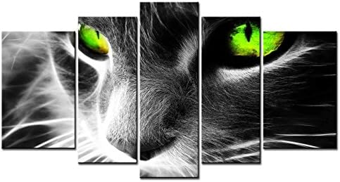 Canvas Print Wall Art Painting - 5 sets pictures of Black and White Cats Green Eyes Paintings - The Picture For Living Room Decoration,City Pictures Photo Prints On Canvas