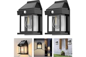 Anricom 2pcs Solar Fence Lights, Motion Sensor Outdoor Light, 3 Lighting Modes Dusk to Dawn Porch Lamp IP65 Waterproof, Outdoor Solar Wall 600LM, 1200mah Suitable for Patios, Porches, Garage (Black)