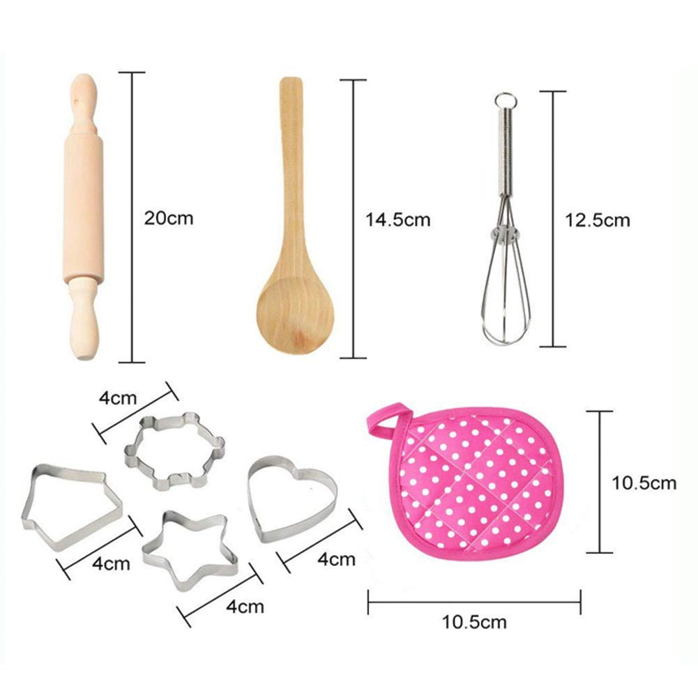 Children Chef Set, 11PCS Cooking and Baking Custom for Kitchen Role Playing, Chef Apron, Hat, Mitt, Utensils for Little Girls and Boys