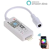 LED WiFi Controller Compatible with Alexa/Google Home Voice Control for 5050/3528 RGB LED Strip Lights with 16 Million Colors Change/Dimmer/Timer/Sound Activated - Free Apple/Android App Control