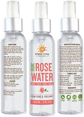 Pure Moroccan Rosewater Toner | Natural &amp; Organic | Facial cleanser | Helps treat Acne| Aromatherpy stress relief | Slow skin Aging |After Shave| Safe for any skin type | 4 Oz.