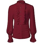 Bbalizko Men Pirate Shirt Victorian Ruffle Medieval Renaissance Vampire Ruffled Steampunk Puffy Halloween Cosplay Shirts